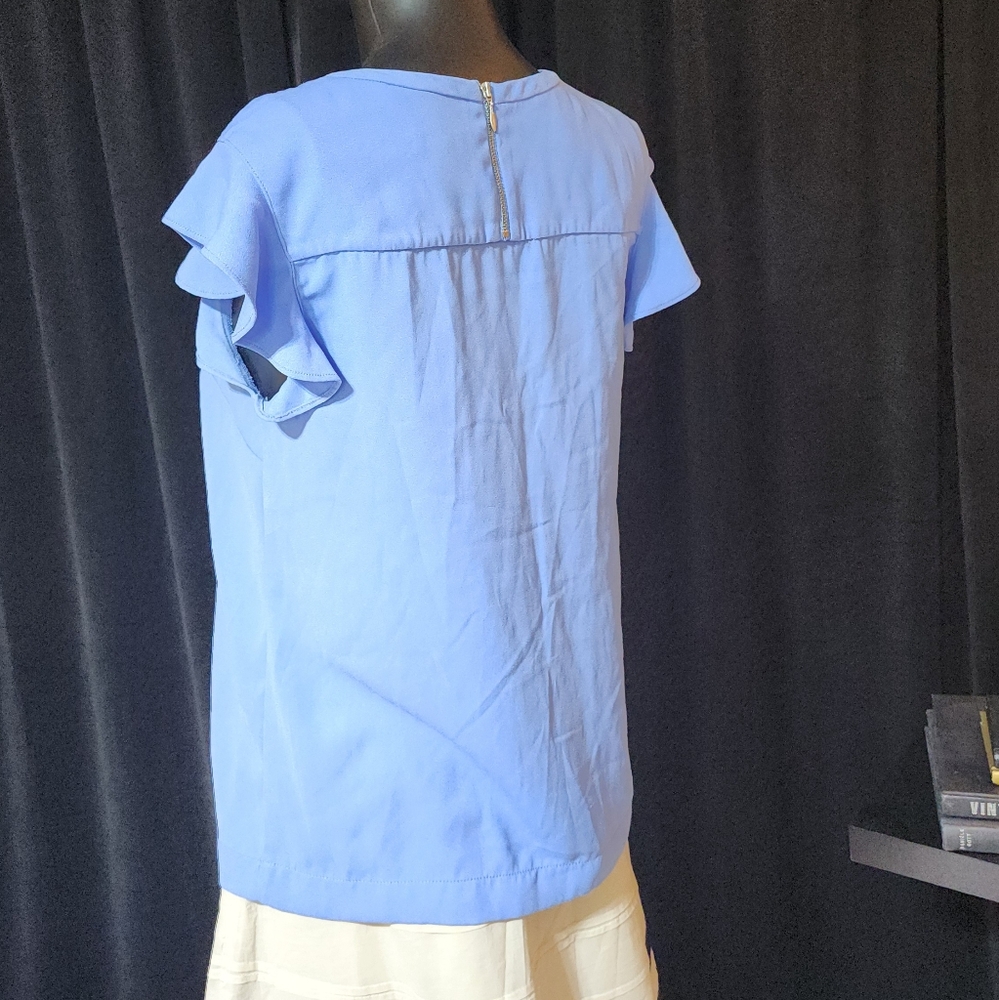 J.CREW WOMEN’S BLUE RUFFLE SLEEVE BLOUSE SIZE 4 SHORT SLEEVE TOP - Picture 6 of 9